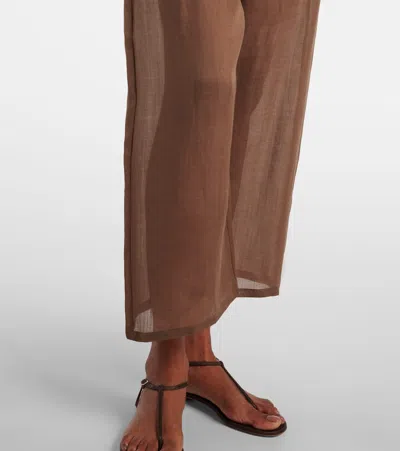 Leset Niko Ramie Cropped Barrel-leg Pants In Brown