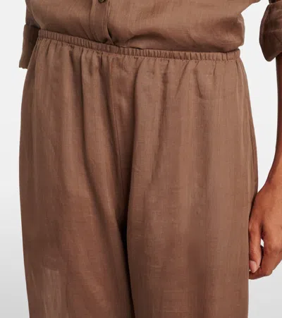 Leset Niko Ramie Cropped Barrel-leg Pants In Brown