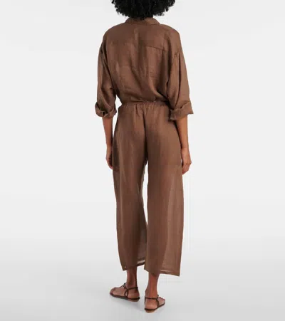 Leset Niko Ramie Cropped Barrel-leg Pants In Brown