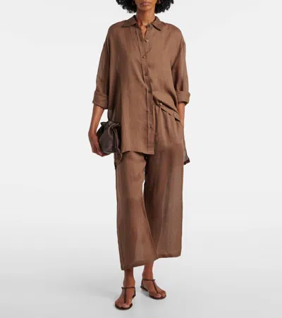 Leset Niko Ramie Cropped Barrel-leg Pants In Brown