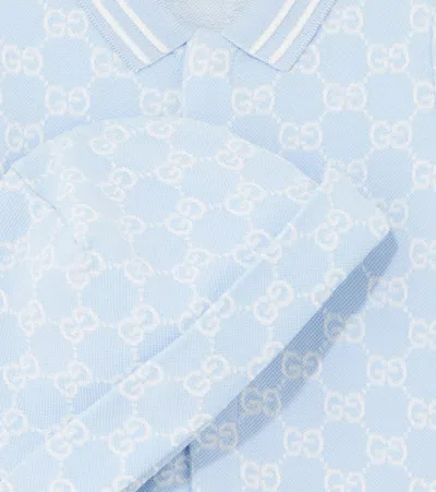 Gucci Baby Gg Cotton Bodysuit And Beanie In Blue
