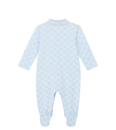 Gucci Baby Gg Cotton Bodysuit And Beanie In Blue