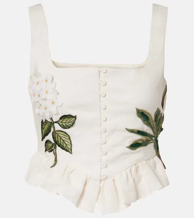Agua By Agua Bendita Eslabon Embroidered Linen Top In White