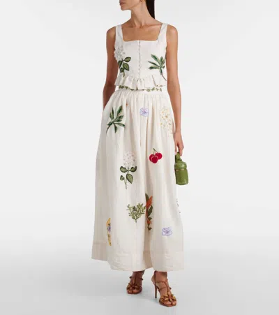 Agua By Agua Bendita Eslabon Embroidered Linen Top In White