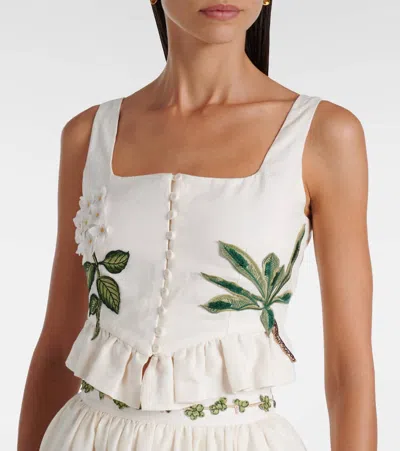 Agua By Agua Bendita Eslabon Embroidered Linen Top In White