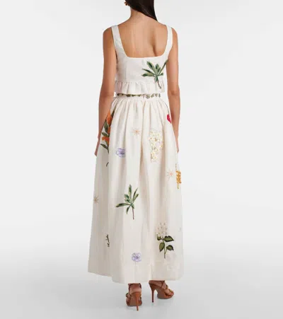 Agua By Agua Bendita Eslabon Embroidered Linen Top In White