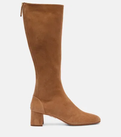 Aquazzura Saint Honore 50 Suede Ankle Boot In Brown