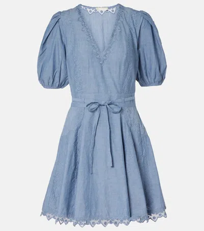 Ulla Johnson Camila Lace-trimmed Cotton Minidress In Blue