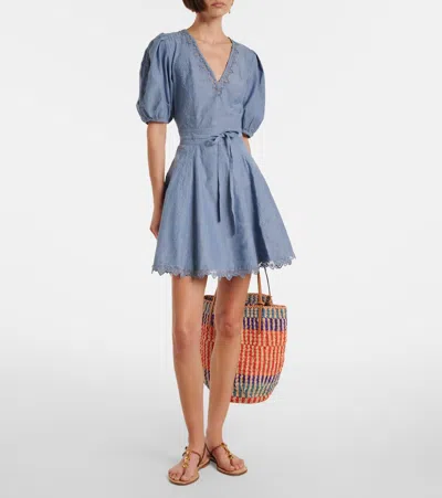 Ulla Johnson Camila Lace-trimmed Cotton Minidress In Blue