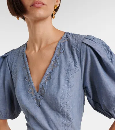 Ulla Johnson Camila Lace-trimmed Cotton Minidress In Blue