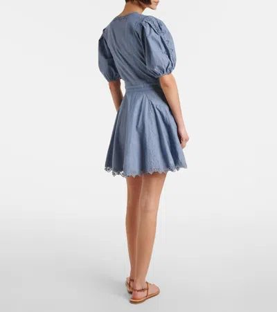 Ulla Johnson Camila Lace-trimmed Cotton Minidress In Blue