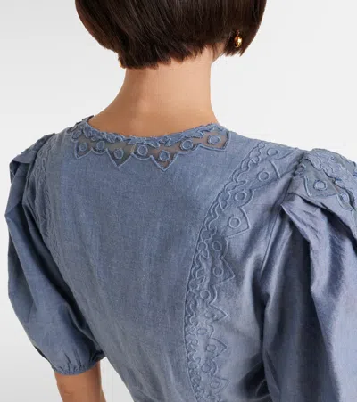 Ulla Johnson Camila Lace-trimmed Cotton Minidress In Blue