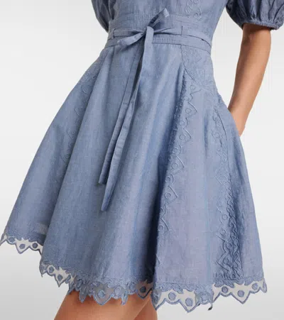 Ulla Johnson Camila Lace-trimmed Cotton Minidress In Blue