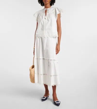 Ulla Johnson Lucia Embroidered Cotton Midi Skirt