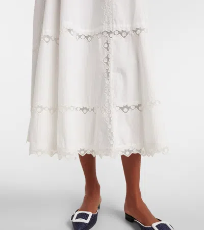 Ulla Johnson Lucia Embroidered Cotton Midi Skirt