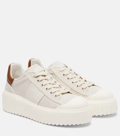 Hogan H-stripes Canvas And Leather Sneakers