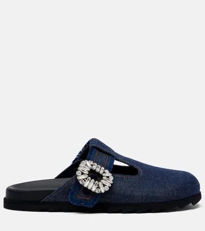 Roger Vivier Slidy Viv Embellished Denim Mules