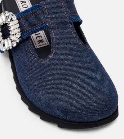 Roger Vivier Slidy Viv Embellished Denim Mules