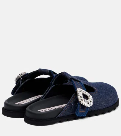Roger Vivier Slidy Viv Embellished Denim Mules
