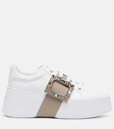 Roger Vivier Viv Skate Crystal Embellished Platform Sneaker In White