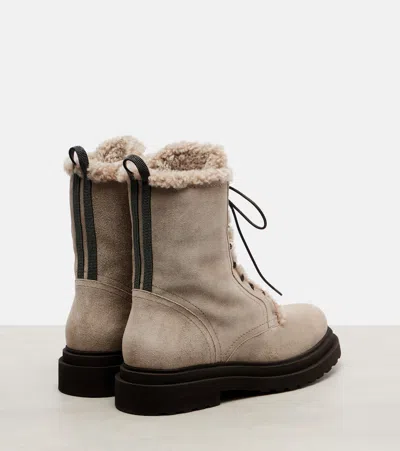 Brunello Cucinelli Shearling-trimmed Suede Combat Boots