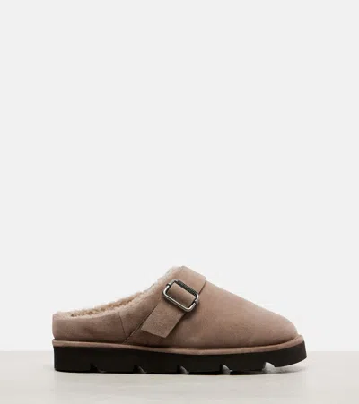 Brunello Cucinelli Monili Trim Genuine Shearling Lined Clog In Brown