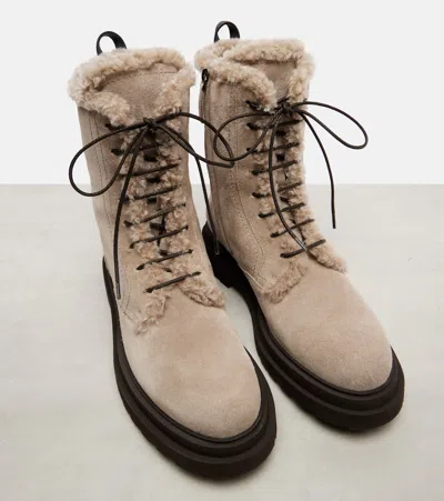 Brunello Cucinelli Shearling-trimmed Suede Combat Boots