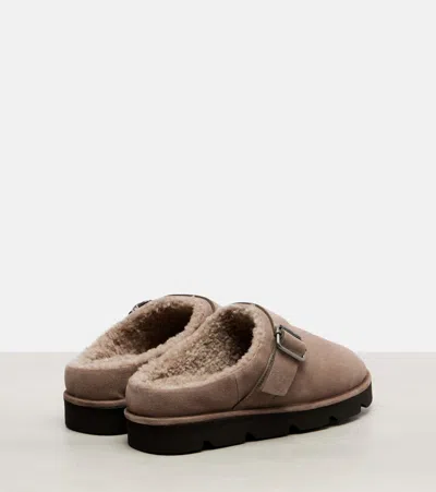 Brunello Cucinelli Monili Trim Genuine Shearling Lined Clog In Brown