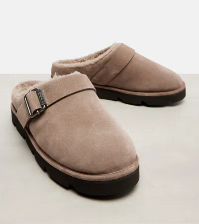 Brunello Cucinelli Monili Trim Genuine Shearling Lined Clog In Brown