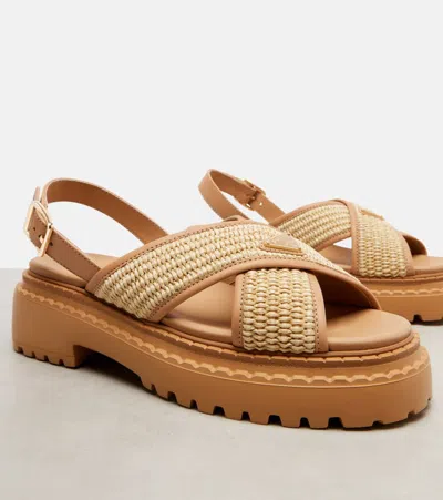 Prada Logo Crochet And Leather Platform Sandals
