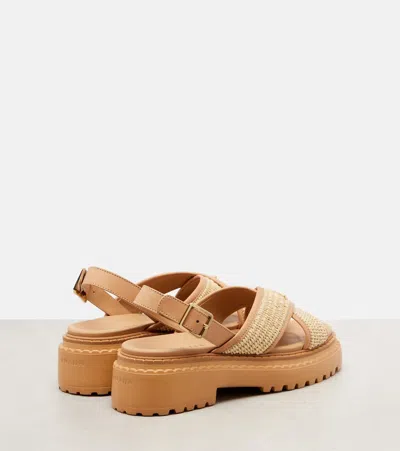Prada Logo Crochet And Leather Platform Sandals
