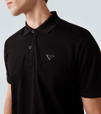Prada Men's Slim Pique Knit Logo Polo In Black