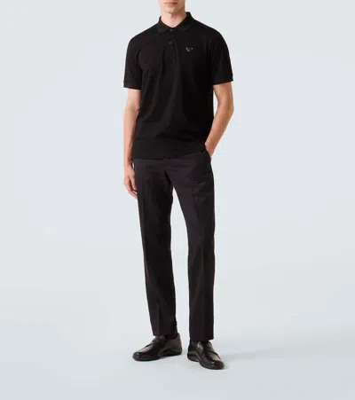 Prada Men's Slim Pique Knit Logo Polo In Black