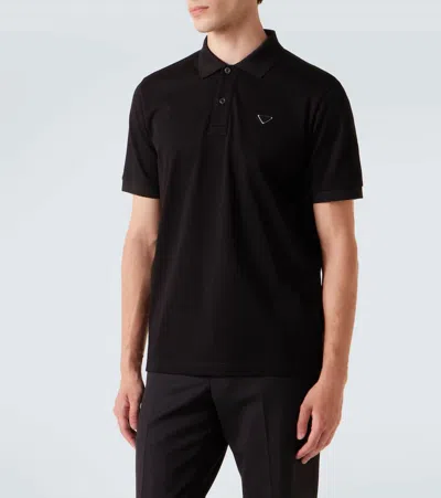 Prada Men's Slim Pique Knit Logo Polo In Black