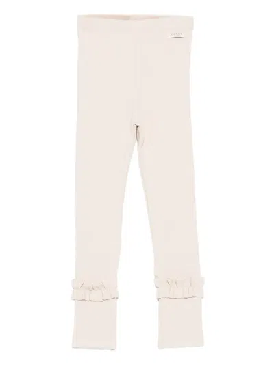 Donsje Ribbed Ruffle Leggings In Neutral