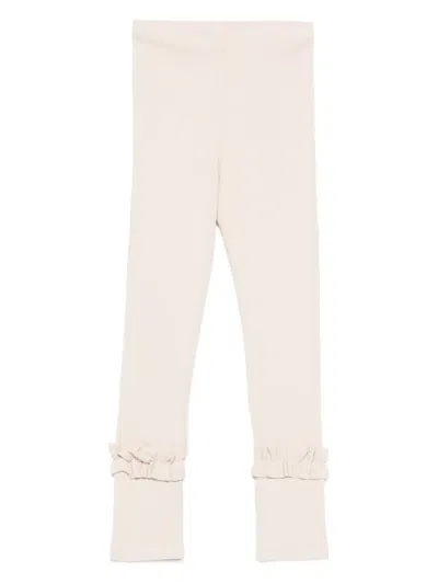 Donsje Ribbed Ruffle Leggings In Neutral