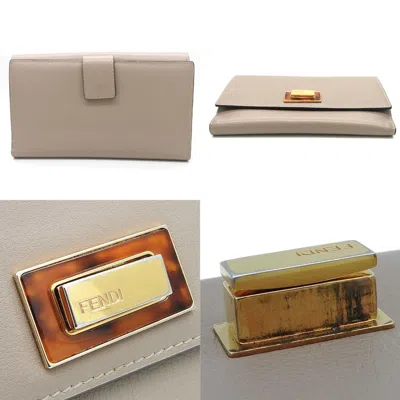 Pre-owned Fendi Beige Grayish Leather Wallet (bi-fold) ()
