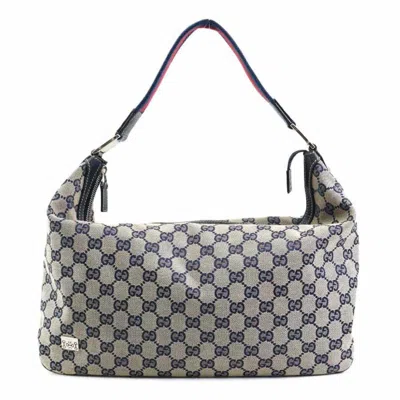 Pre-owned Gucci Beige Navy Red Color Gg Canvas Shoulder Bag ()
