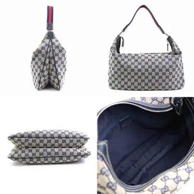 Pre-owned Gucci Beige Navy Red Color Gg Canvas Shoulder Bag ()