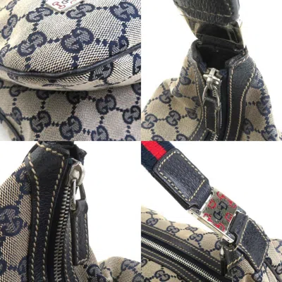 Pre-owned Gucci Beige Navy Red Color Gg Canvas Shoulder Bag ()