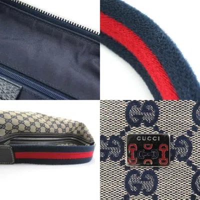 Pre-owned Gucci Beige Navy Red Color Gg Canvas Shoulder Bag ()