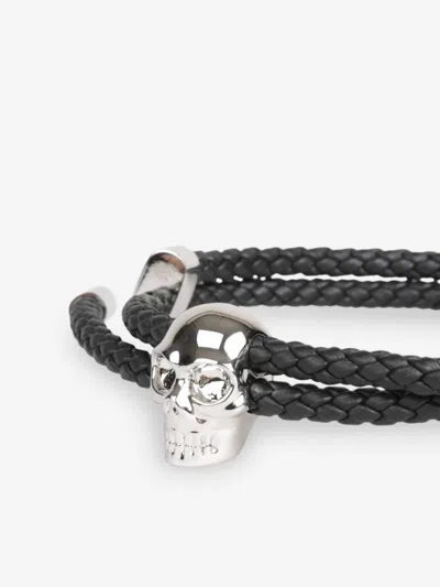 Alexander Mcqueen Skull Braided Bracelet In Black