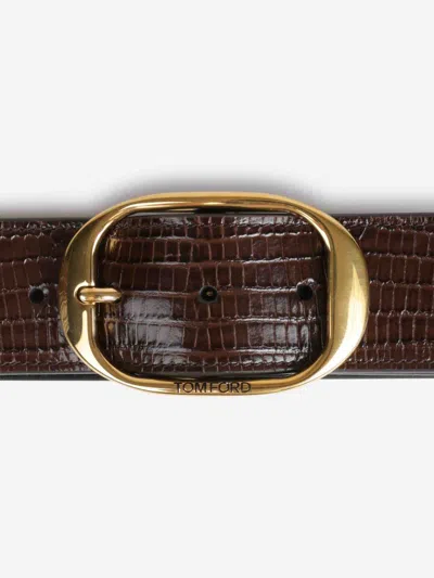 Tom Ford Embossed-leather Oval-buckle Belt In Brown
