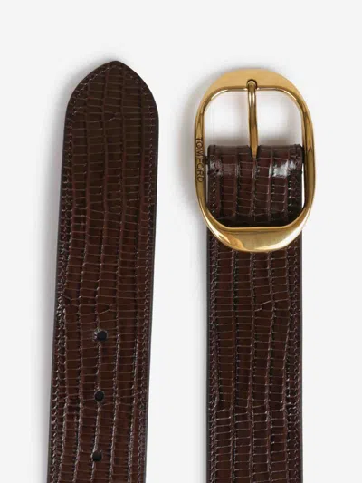 Tom Ford Embossed-leather Oval-buckle Belt In Brown