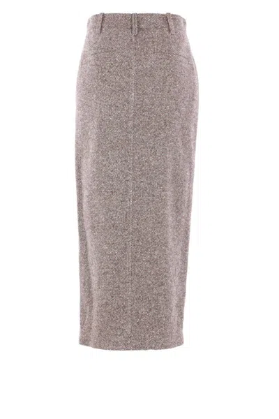 Brunello Cucinelli High-waisted Houndstooth Midi Skirt In Gray