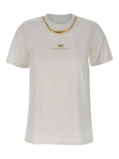 Elisabetta Franchi Logo-embellished Chain-neckline T-shirt In White