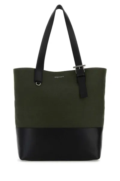 Alexander Mcqueen Army Green Canvas Shopping Bag