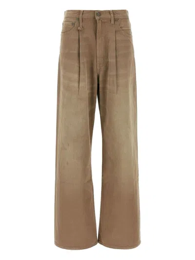 R13 Damon Pleated Jeans In Brown