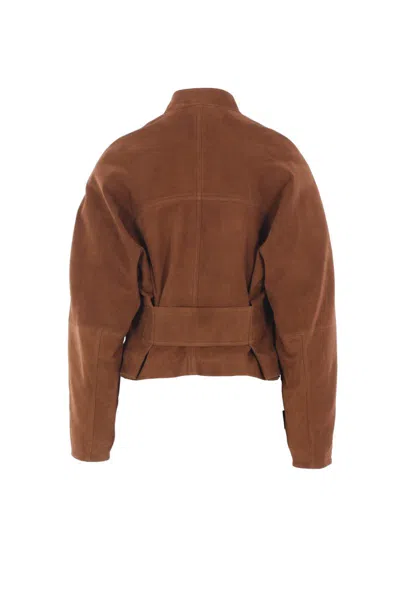 Alaïa Womens Blanc Brun Collarless Shearling-cuffed Suede Jacket In Brown