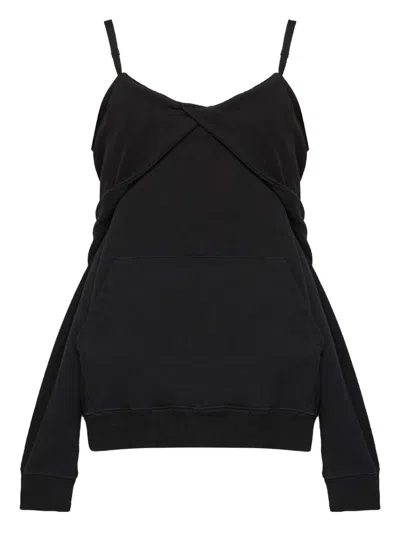Mm6 Maison Margiela Off-shoulder Cotton Sweatshirt In Black